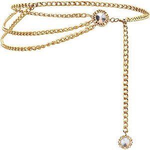 Women's Crystal Gold Multi-layer Metal Waist Chain Dress Belts Metal Belt
